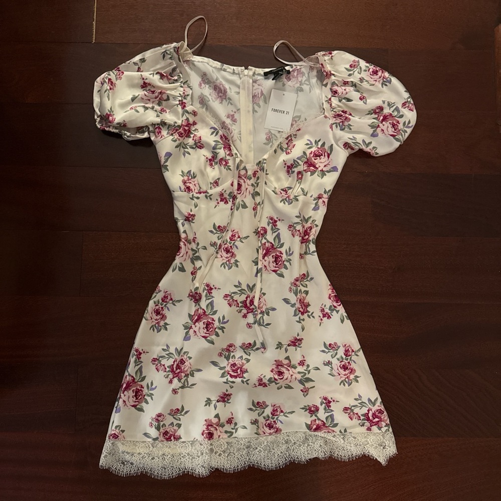Forever 21 Pink and Green Puff Sleeve Sundress